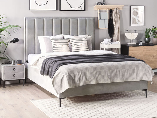 Bett mit Stauraum Samtstoff SEZANNE 180 x 200 cm Hellgrau