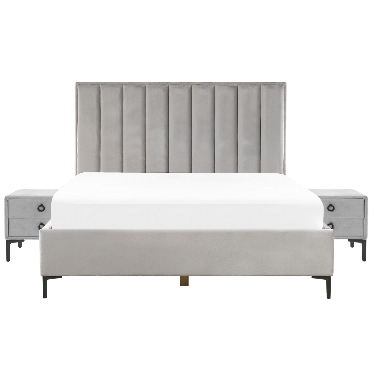 Schlafzimmer Set Samtstoff SEZANNE 180 x 200 cm Hellgrau