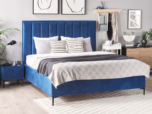 Bett mit Stauraum Samtstoff SEZANNE 140 x 200 cm Marineblau