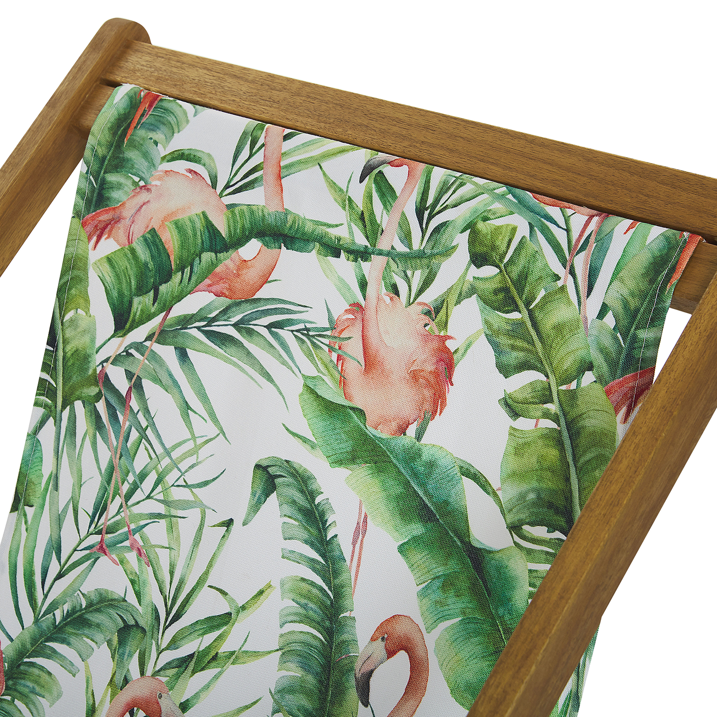 Liegestuhl Akazienholz hellbraun Textil weiss / bunt Flamingomuster 2er Set ANZIO