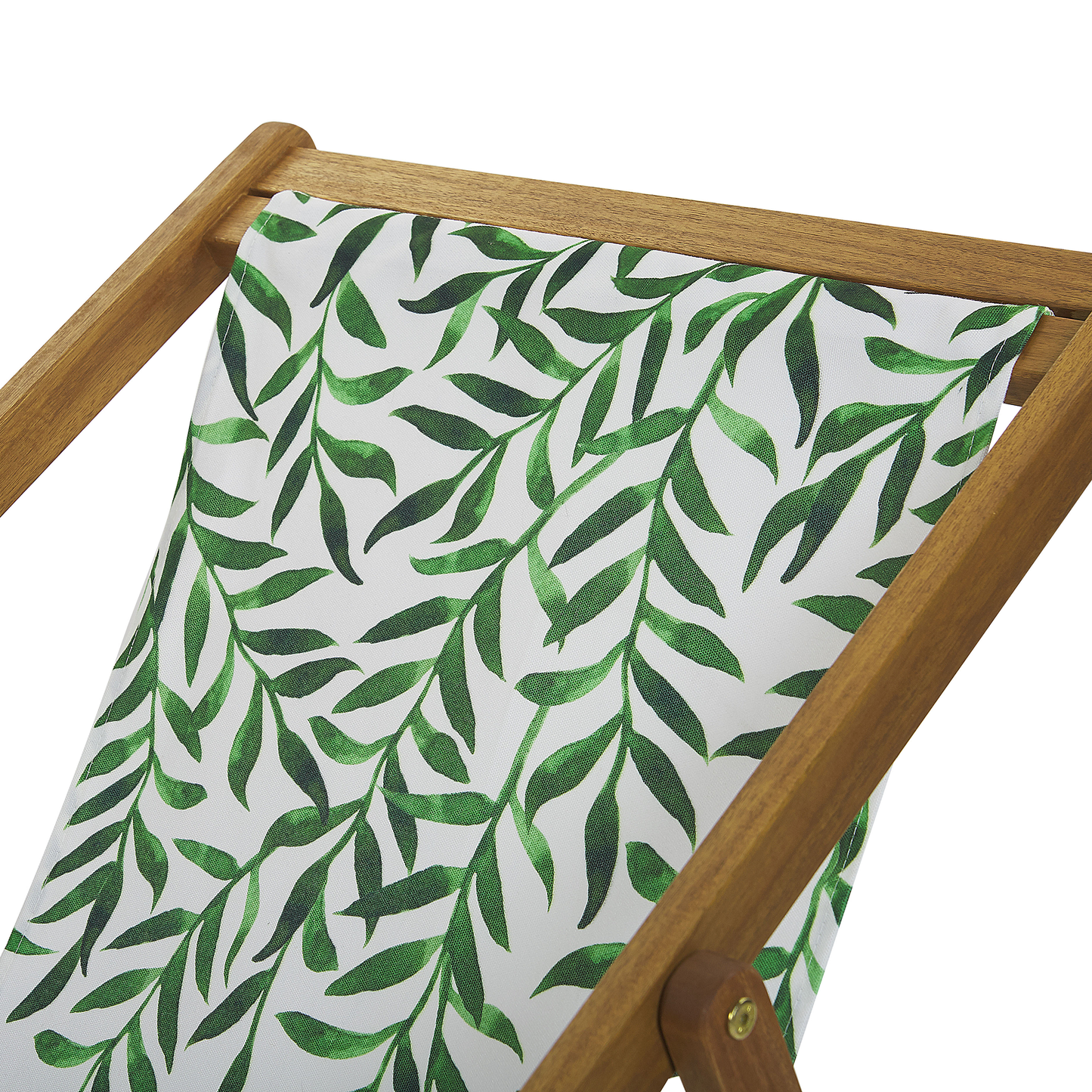 Liegestuhl Akazienholz hellbraun Textil weiss / grün Blattmuster 2er Set ANZIO