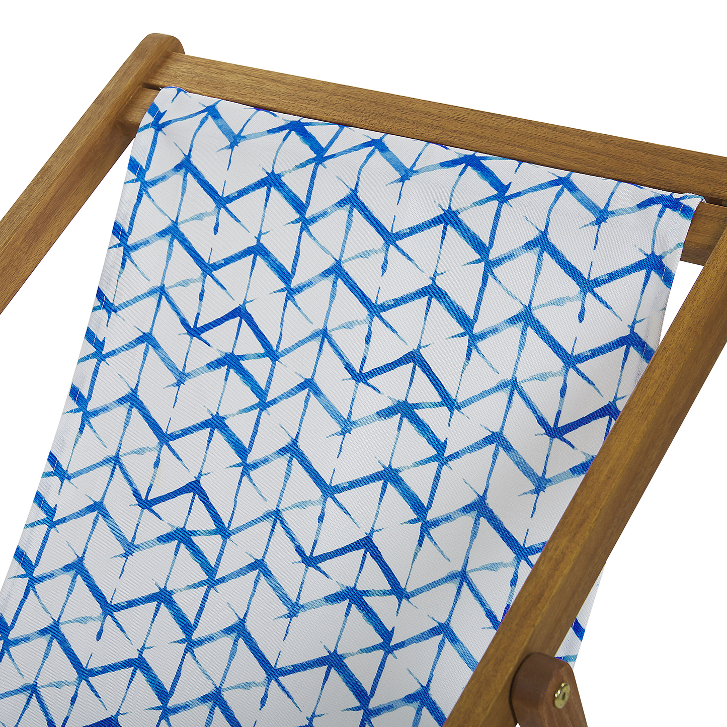 Liegestuhl Akazienholz hellbraun Textil weiss / blau ZickZack-Muster 2er Set ANZIO