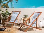 Liegestuhl Akazienholz dunkelbraun Textil weiss / blau ZickZack-Muster 2er Set ANZIO