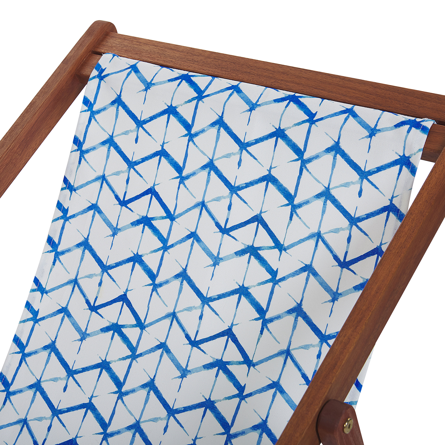 Liegestuhl Akazienholz dunkelbraun Textil weiss / blau ZickZack-Muster 2er Set ANZIO