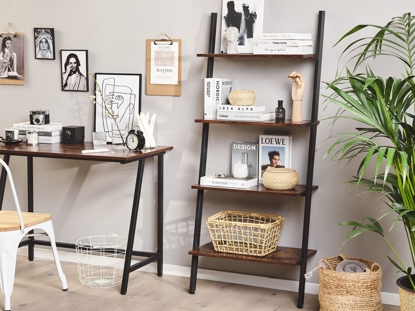 Bücherregal dunkler Holzfarbton / schwarz 4 Fächer VILSECK