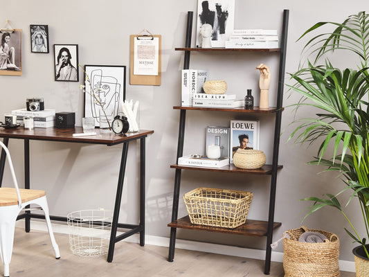 Bücherregal dunkler Holzfarbton / schwarz 4 Fächer VILSECK