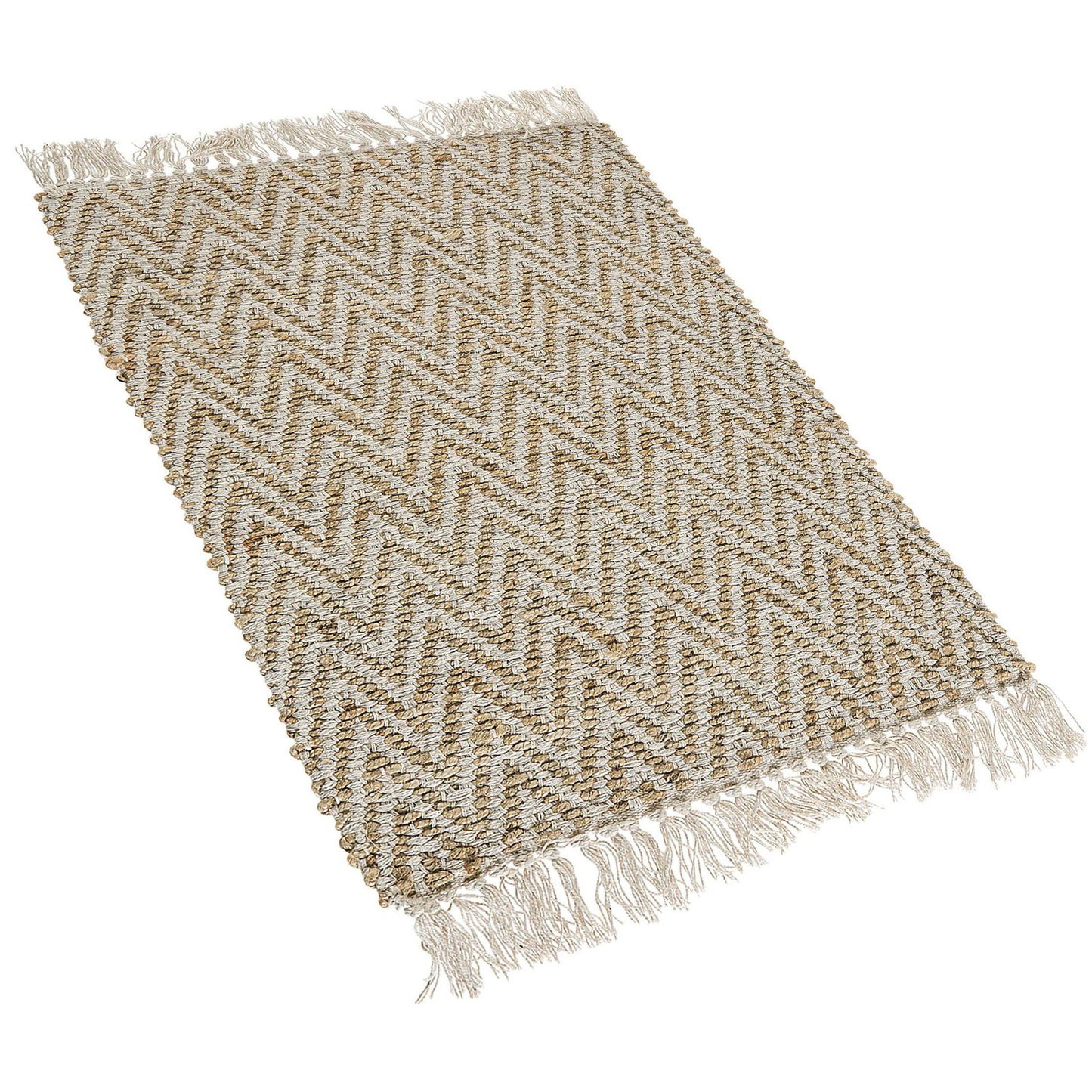 Teppich beige 50 x 80 cm ZickZack-Muster Kurzflor zweiseitig AFRIN