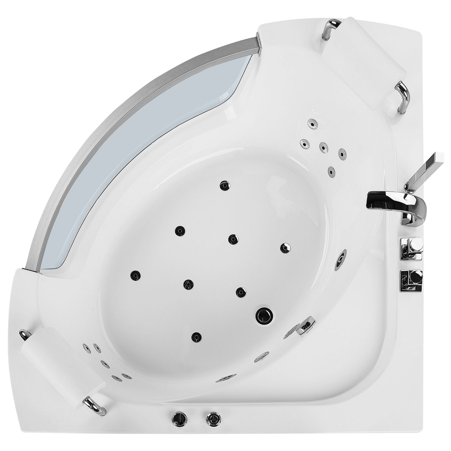 Whirlpool-Badewanne weiss Eckmodell mit LED 201 x 150 cm MANGLE