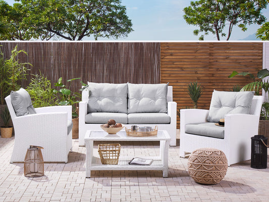 Lounge Set mit Tisch 4-Sitzer MARINO Polyrattan Weiss
