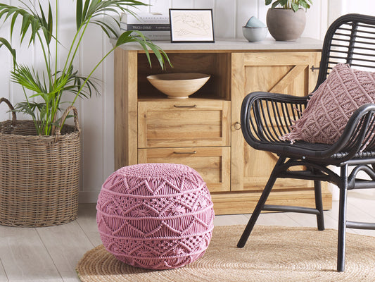 Pouf Makramee Baumwolle rosa ⌀ 40 cm KAYSERI