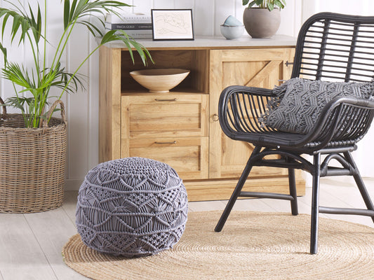 Pouf Makramee Baumwolle grau ⌀ 40 cm KAYSERI