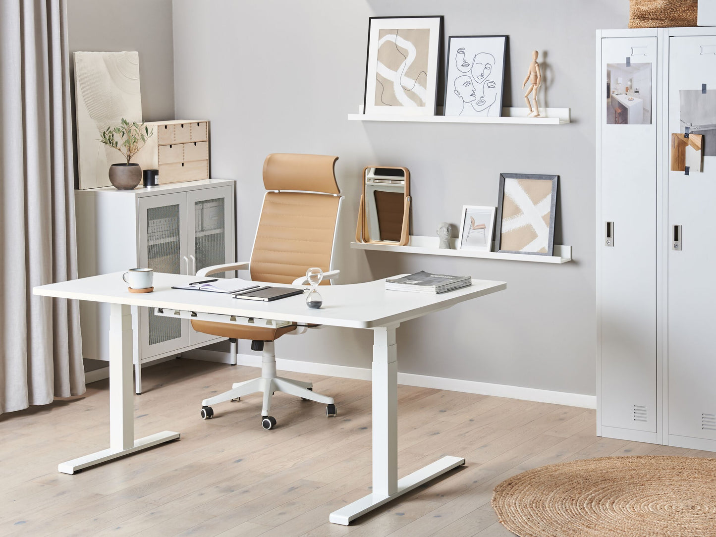 Schreibtisch linksseitig weiss 160 x 110 cm elektrisch höhenverstellbar DESTIN II