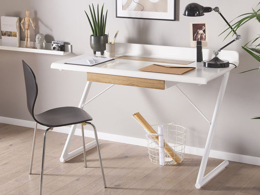 Schreibtisch weiss / heller Holzfarbton 120 x 60 cm Schublade FOCUS