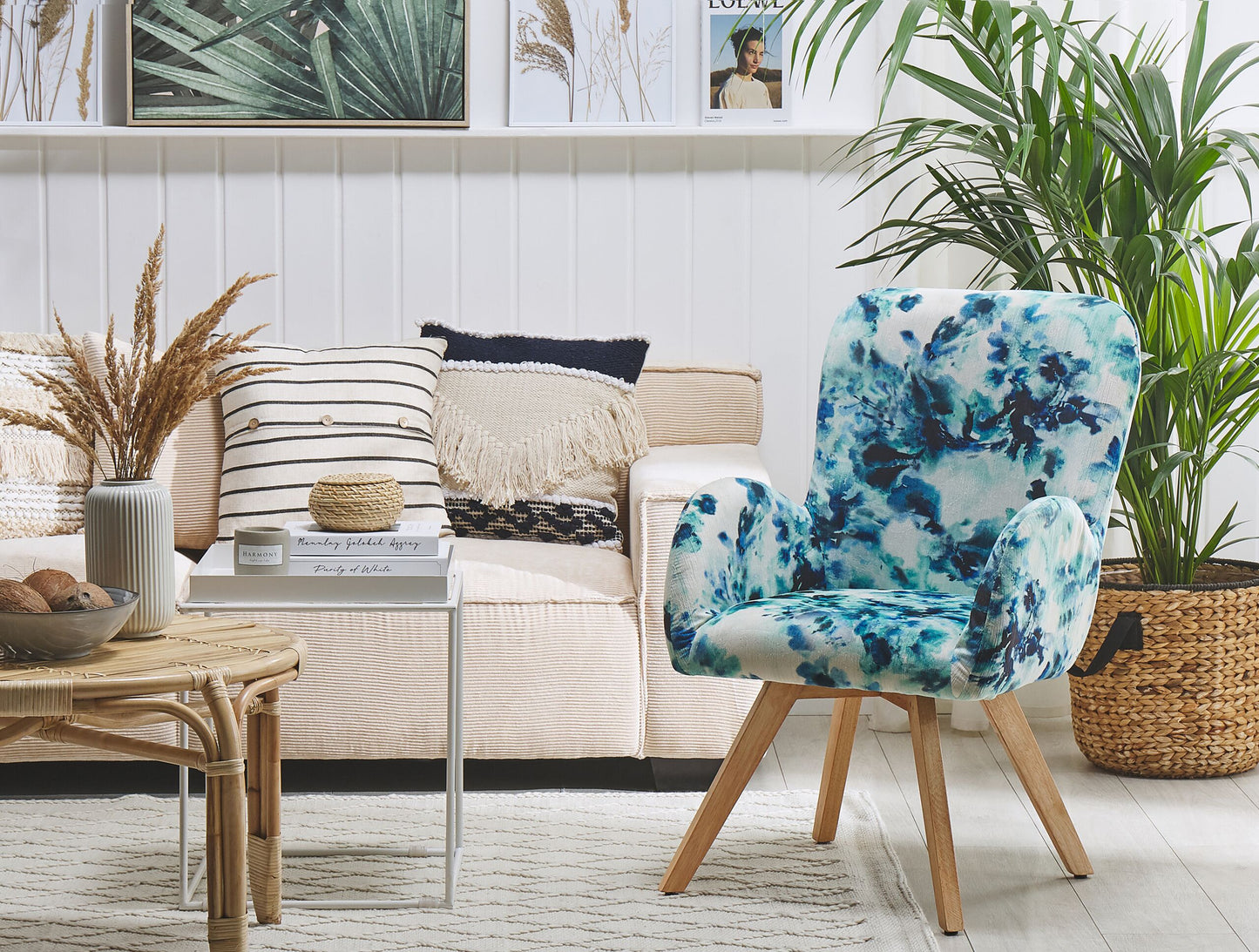 Sessel Polsterbezug blau geblümt BJARN