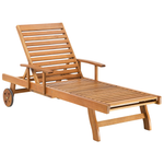 Gartenliege Akazienholz hellbraun Auflage blau rollbar JAVA