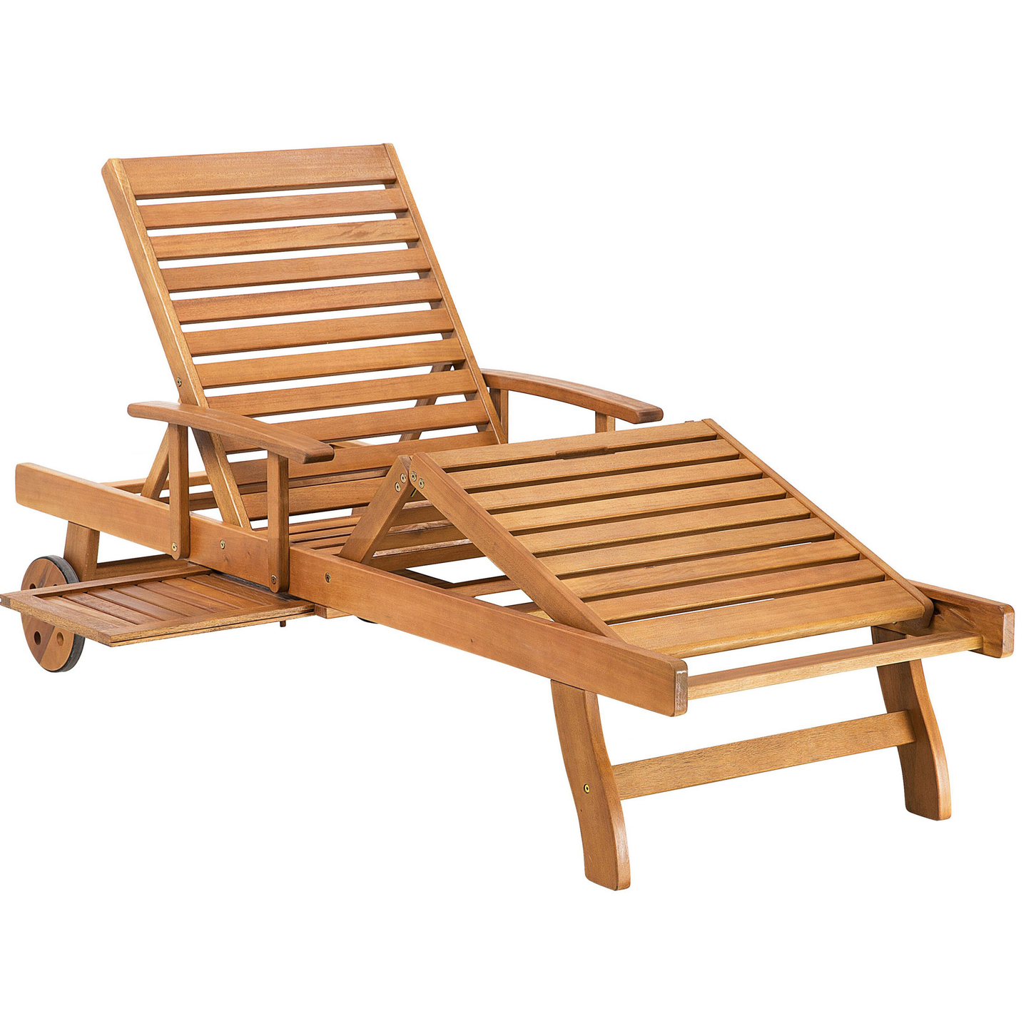 Gartenliege Akazienholz hellbraun Auflage blau rollbar JAVA