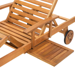 Gartenliege Akazienholz hellbraun Auflage blau rollbar JAVA