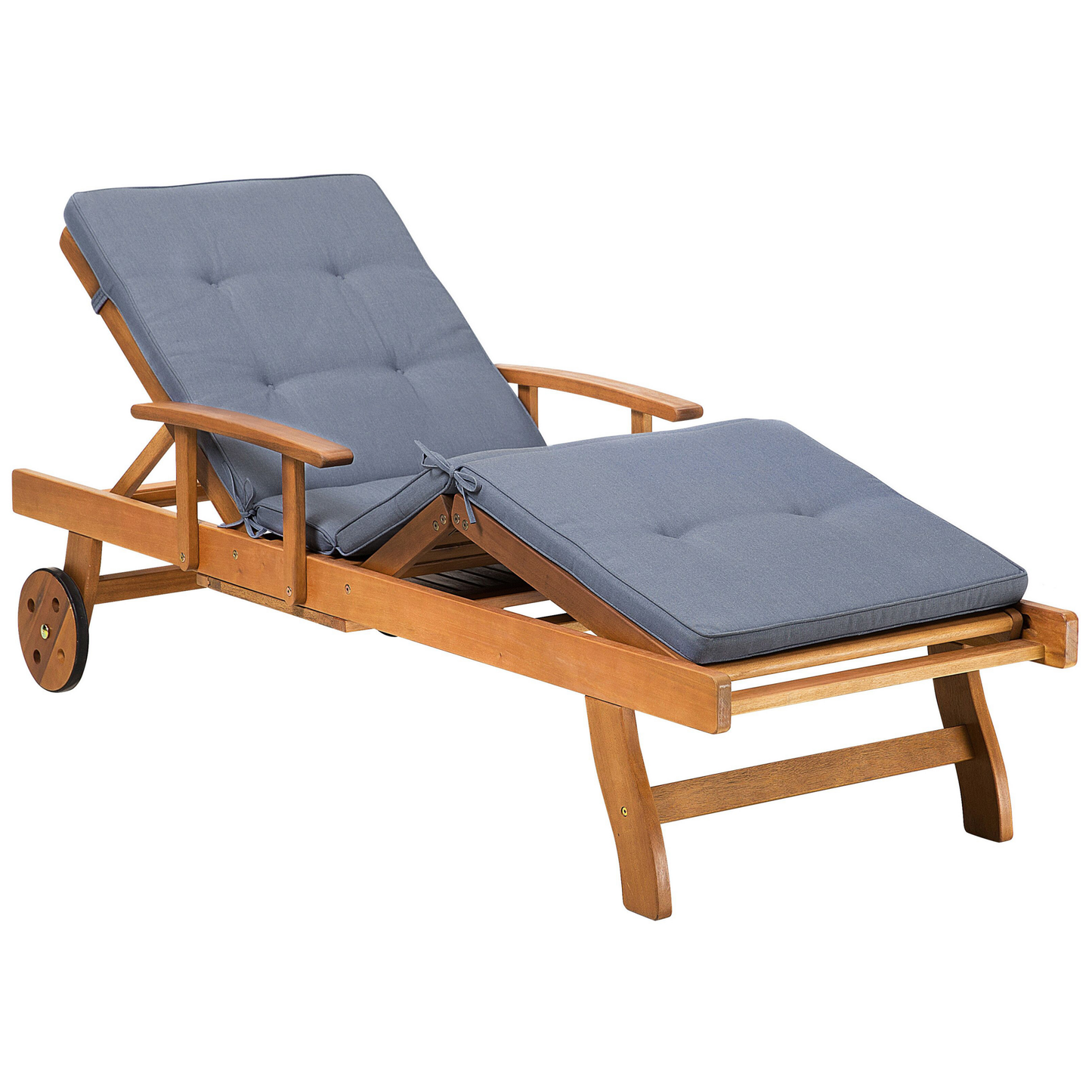 Gartenliege Akazienholz hellbraun Auflage blau rollbar JAVA