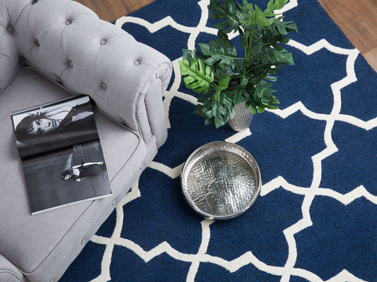 Teppich Wolle blau 160 x 230 cm marokkanisches Muster Kurzflor SILVAN