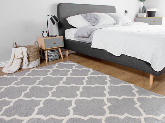 Teppich Wolle grau 160 x 230 cm marokkanisches Muster Kurzflor SILVAN