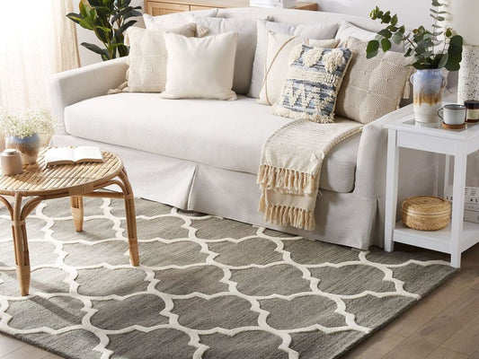 Teppich Wolle grau 160 x 230 cm marokkanisches Muster Kurzflor YALOVA