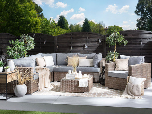 Lounge Set Linksseitig PE Rattan Hellbraun CONTARE