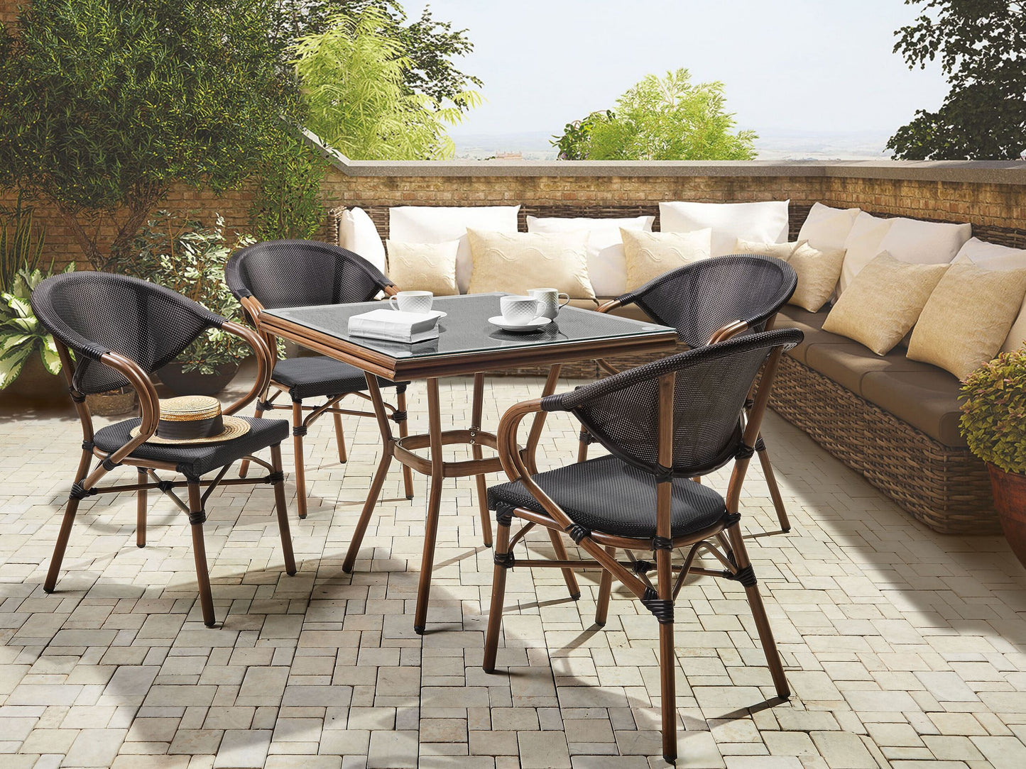 Gartentisch Aluminium schwarz / dunkler Holzfarbton 80 x 80 cm CASPRI