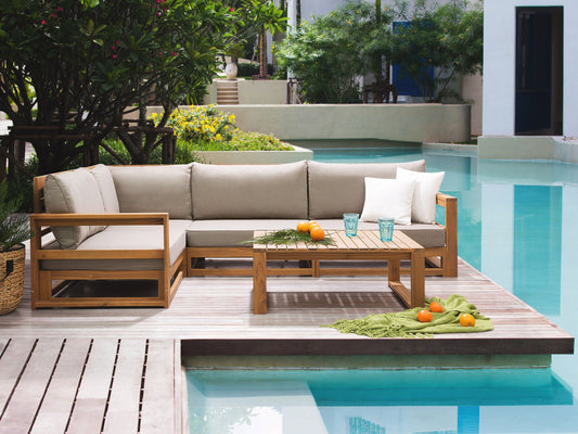 Lounge Set Rechtsseitig Akazienholz Heller Holzfarbton TIMOR