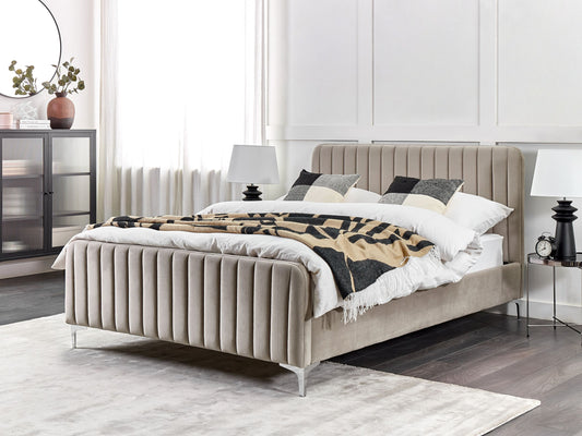 Bett mit Lattenrost Samtstoff LUNAN 140 x 200 cm Taupe