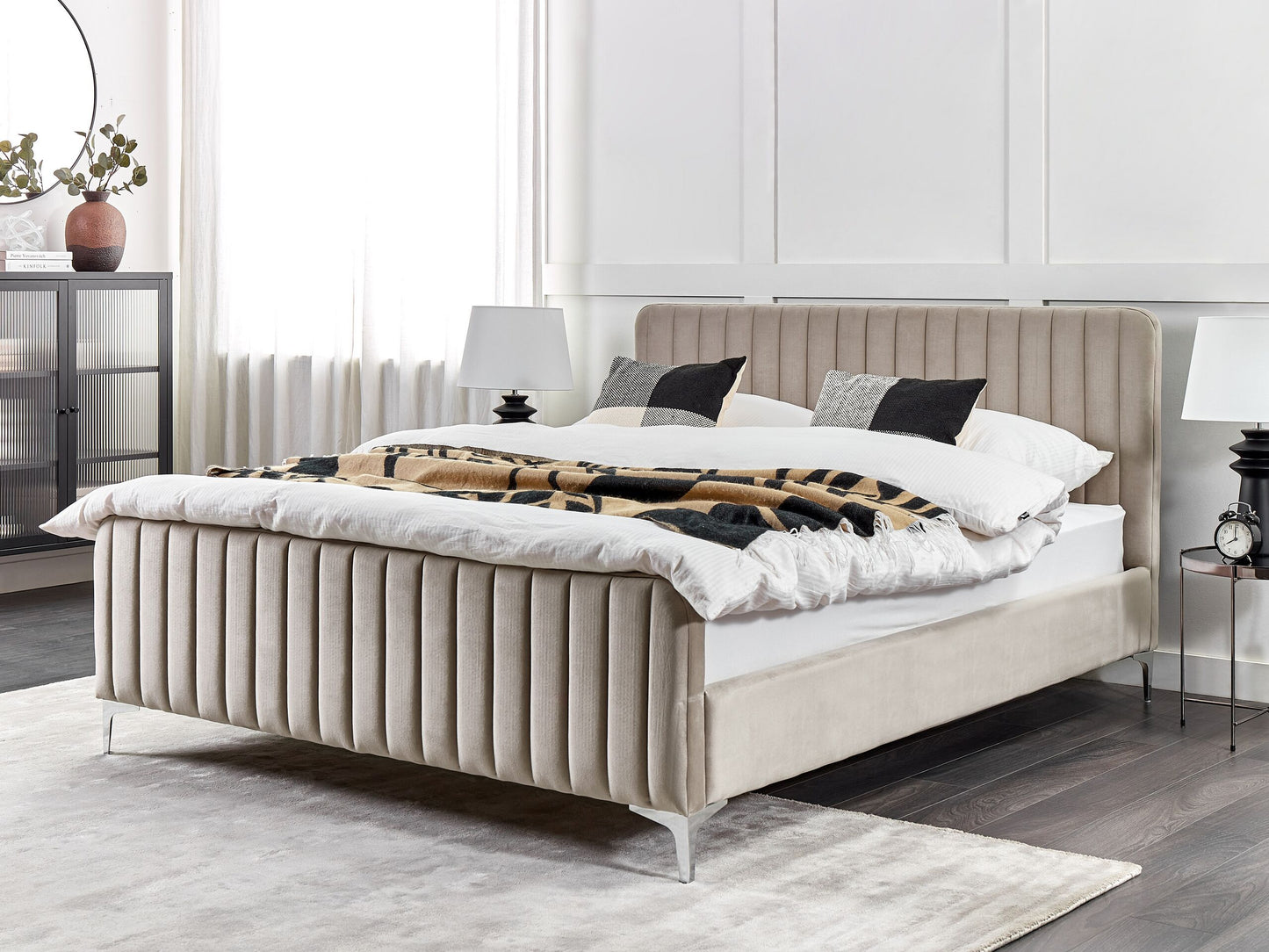 Bett mit Lattenrost Samtstoff LUNAN 160 x 200 cm Taupe
