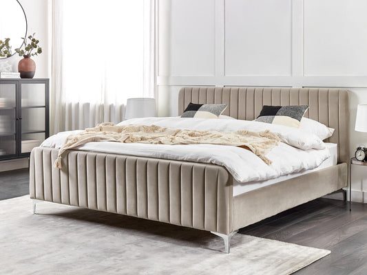 Bett mit Lattenrost Samtstoff LUNAN 180 x 200 cm Taupe