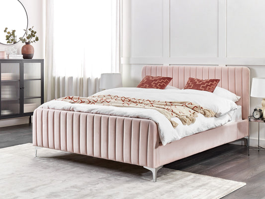 Bett mit Lattenrost Samtstoff LUNAN 160 x 200 cm Pastellrosa