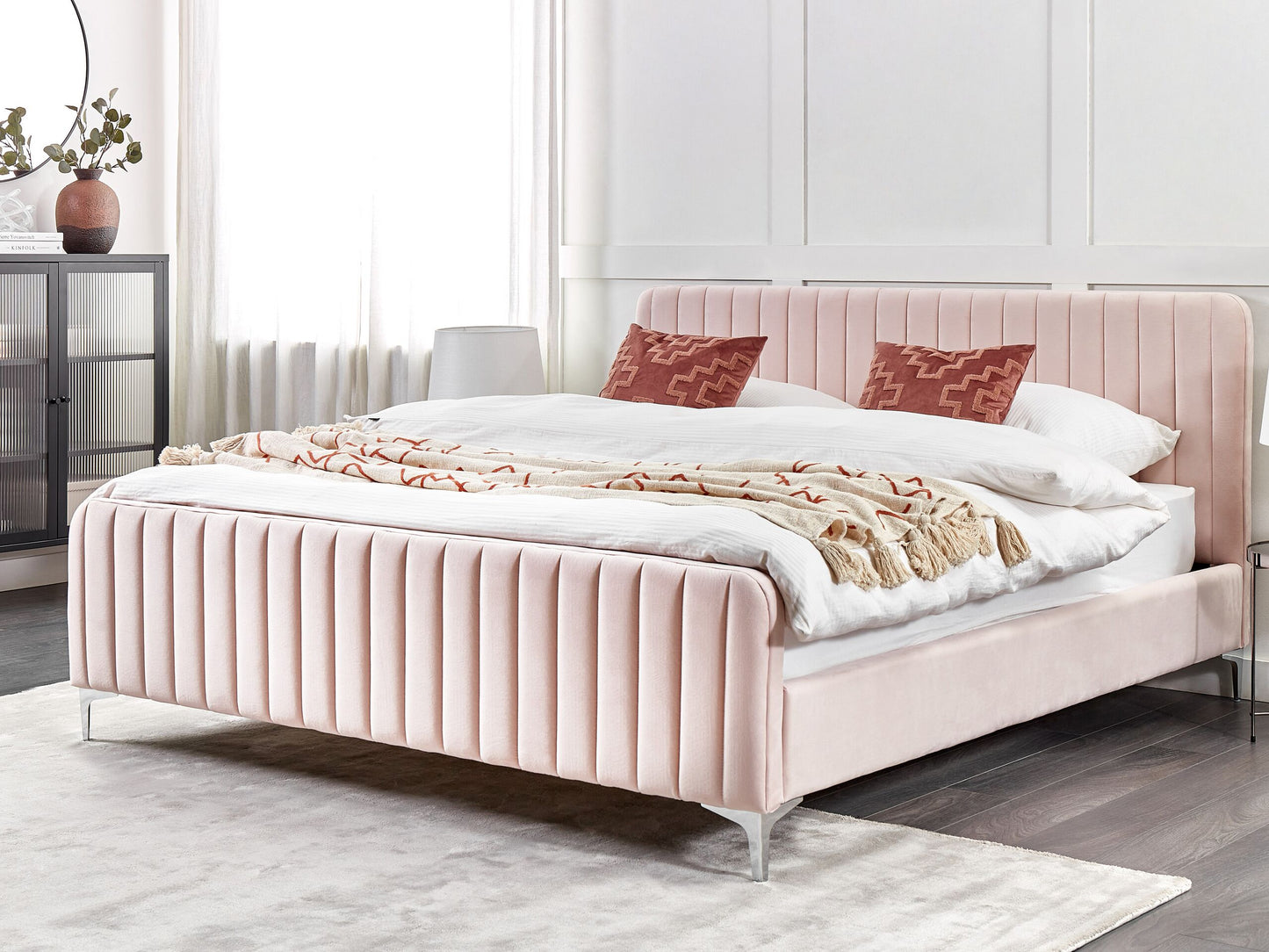 Bett mit Lattenrost Samtstoff LUNAN 180 x 200 cm Pastellrosa
