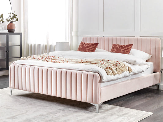 Bett mit Lattenrost Samtstoff LUNAN 180 x 200 cm Pastellrosa