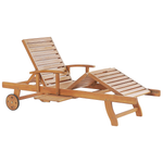 Gartenliege Akazienholz hellbraun Auflage grau-beige rollbar JAVA