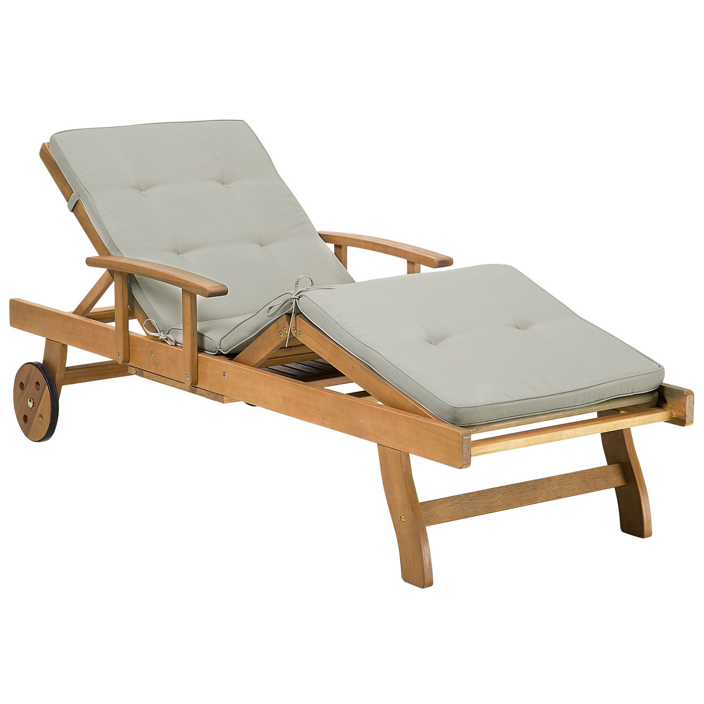 Gartenliege Akazienholz hellbraun Auflage grau-beige rollbar JAVA