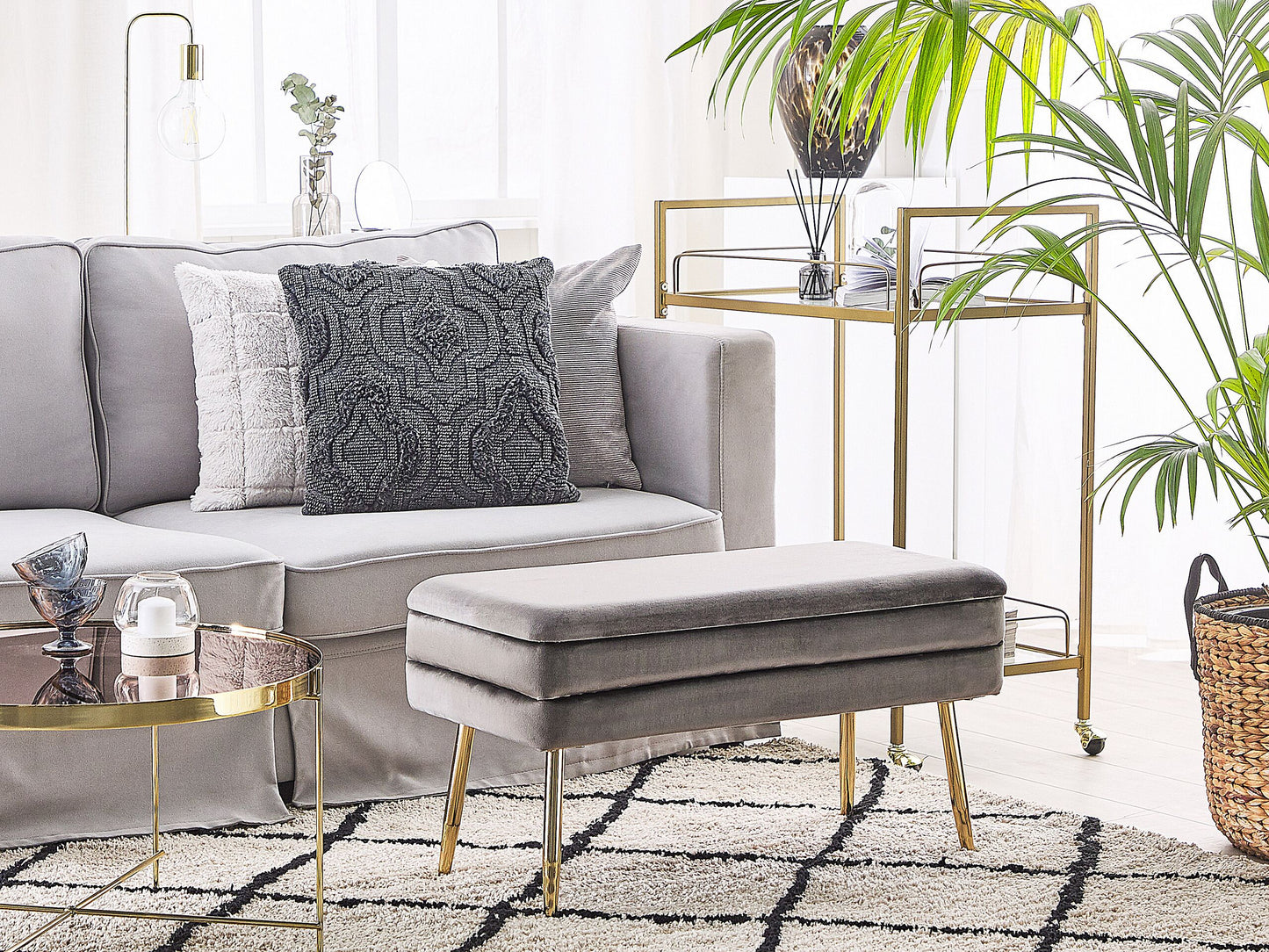 Bank mit Stauraum Samtstoff grau goldene Beine 79 cm DURHAM