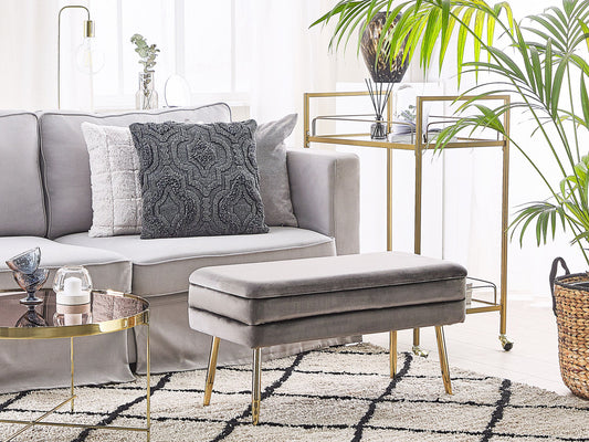 Bank mit Stauraum Samtstoff grau goldene Beine 79 cm DURHAM
