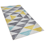 Teppich grau-gelb-mintgrün 80 x 150 cm Dreieckmuster Kurzflor KALEN