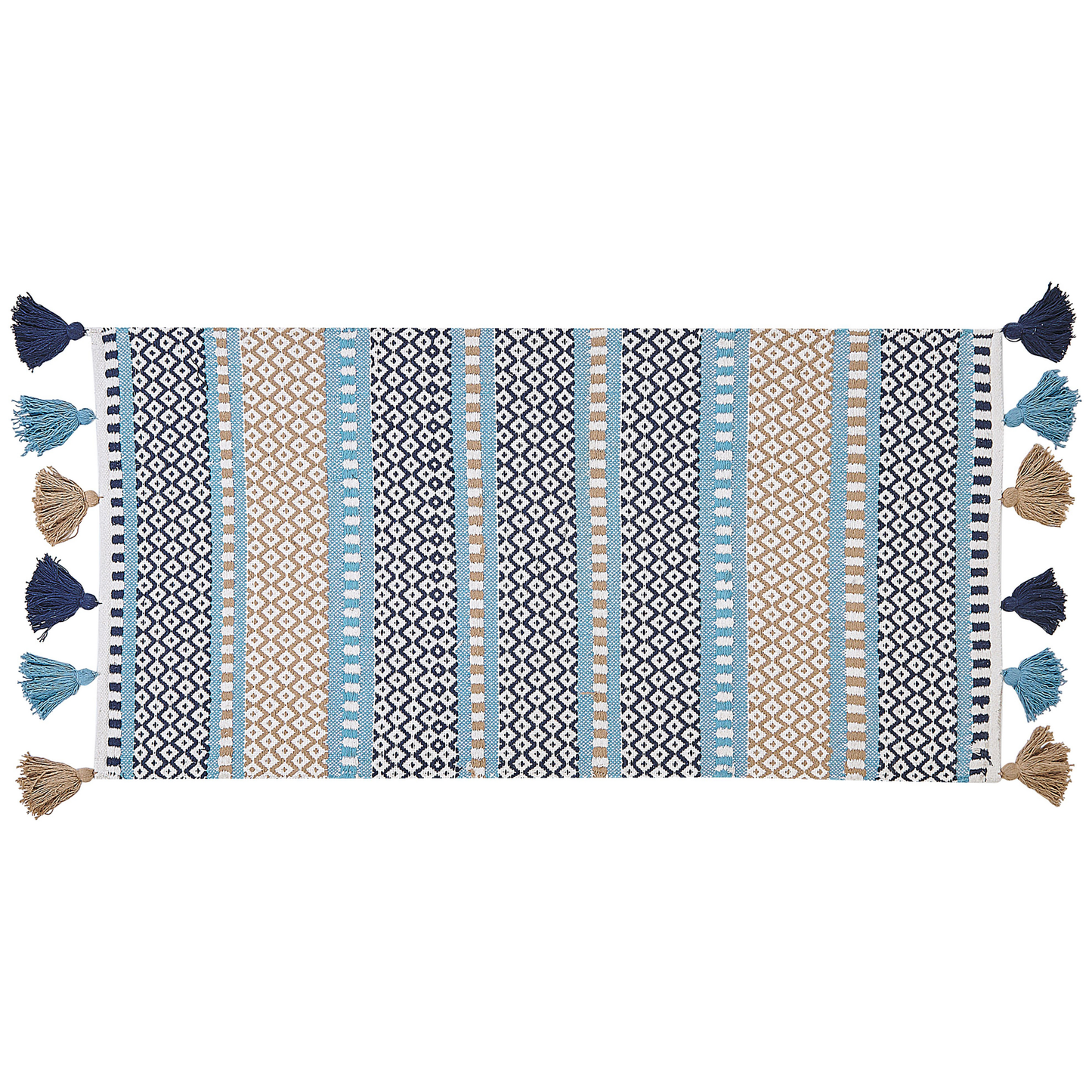 Teppich Baumwolle blau / beige 80 x 150 cm Kurzflor MARMARA