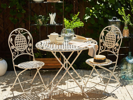 Outdoor Bistrotisch BIVIO 90 cm 90 cm Metall Cremeweiss