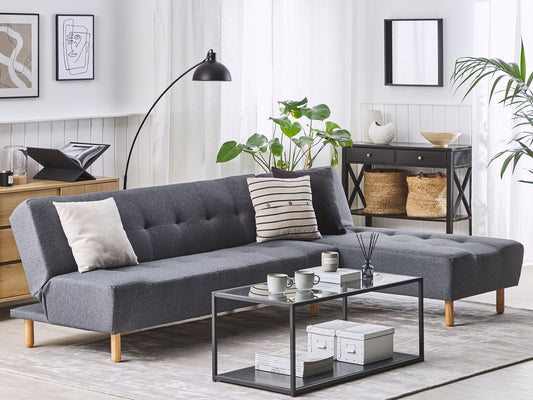4-Sitzer Ecksofa dunkelgrau linksseitig mit Schlaffunktion ALSTEN