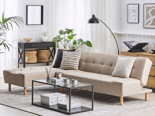 4-Sitzer Ecksofa beige rechtsseitig mit Schlaffunktion ALSTEN