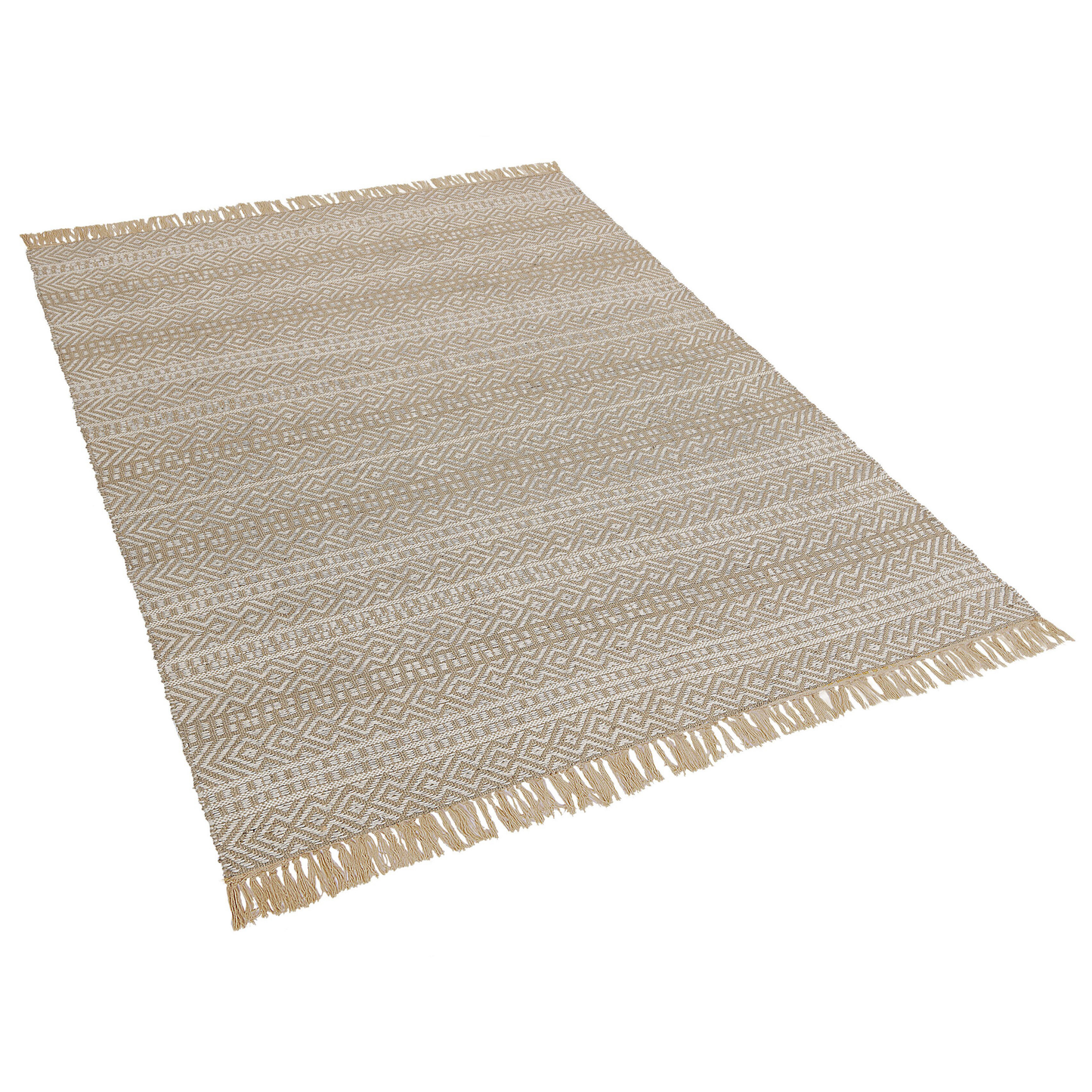 Teppich beige 140 x 200 cm geometrisches Muster Kurzflor zweiseitig DORTYOL