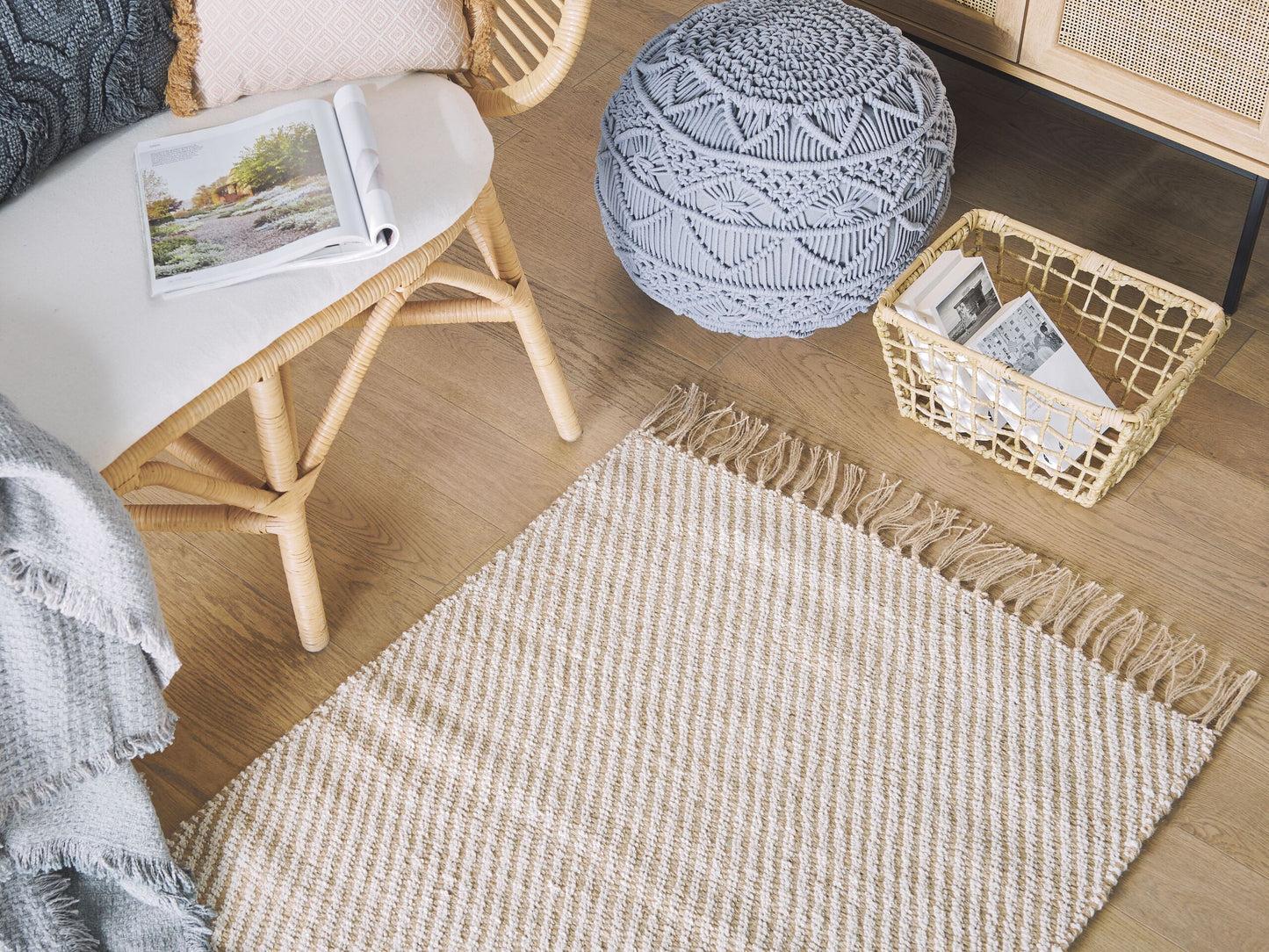 Teppich beige 80 x 150 cm Streifenmuster Kurzflor zweiseitig ALADAG