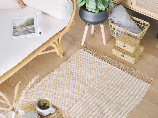 Teppich beige 80 x 150 cm Kurzflor zweiseitig ADABAG