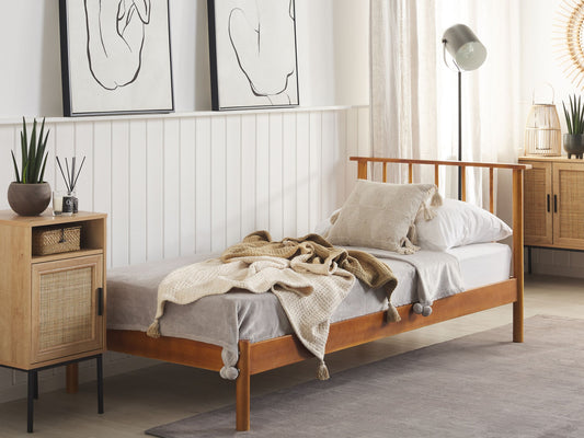 Bett mit Lattenrost Kiefernholz BARRET 90 x 200 cm Braun