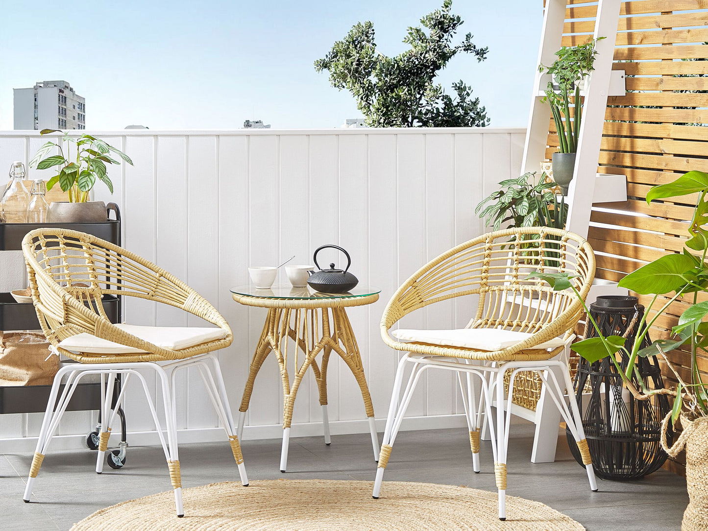 Balkonset Rattan natürlich Auflagen beige PELLARO