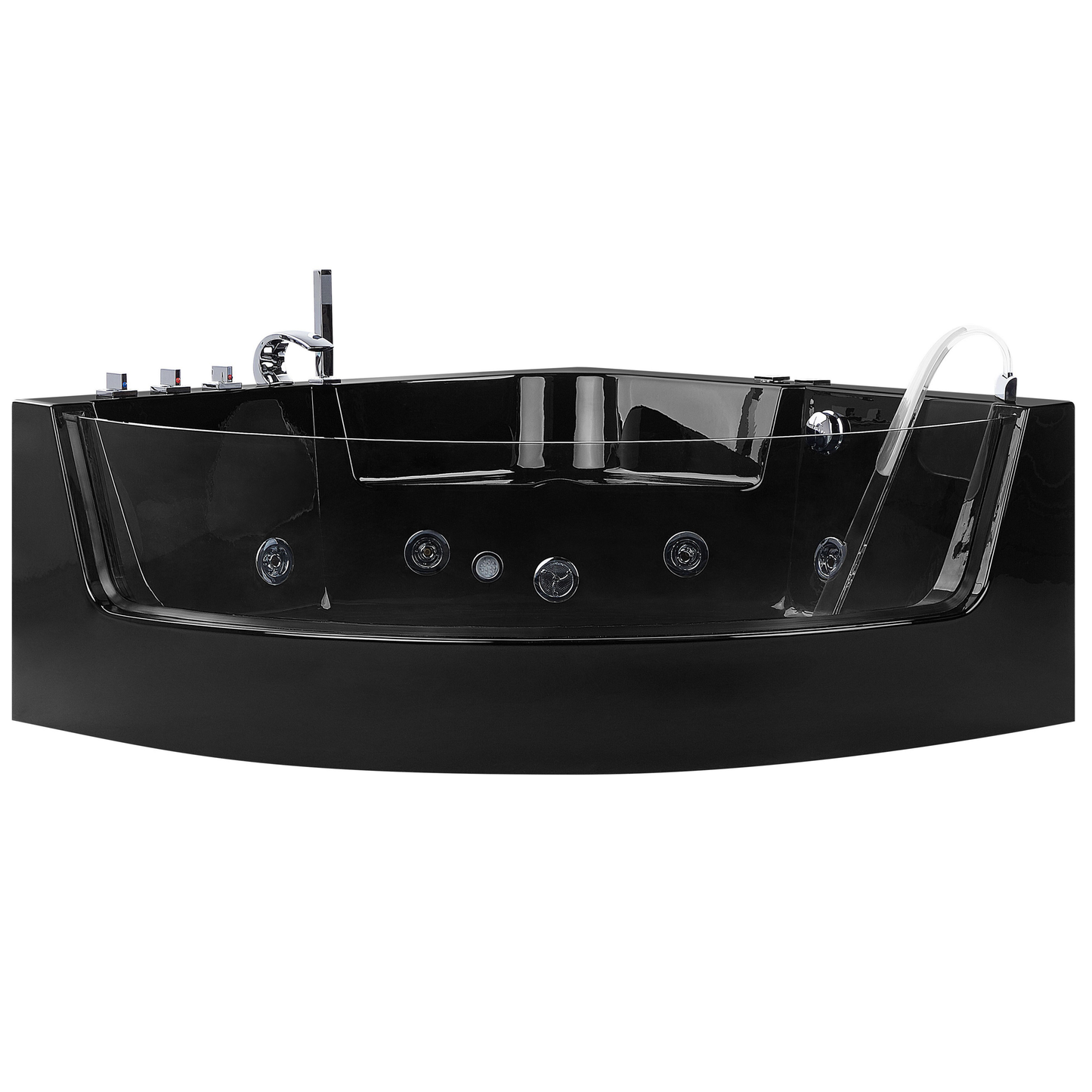 Whirlpool Badewanne schwarz Eckmodell mit LED 190 x 135 cm MARINA