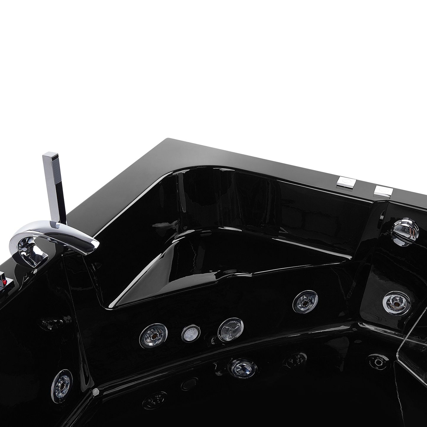 Whirlpool Badewanne schwarz Eckmodell mit LED 190 x 135 cm MARINA